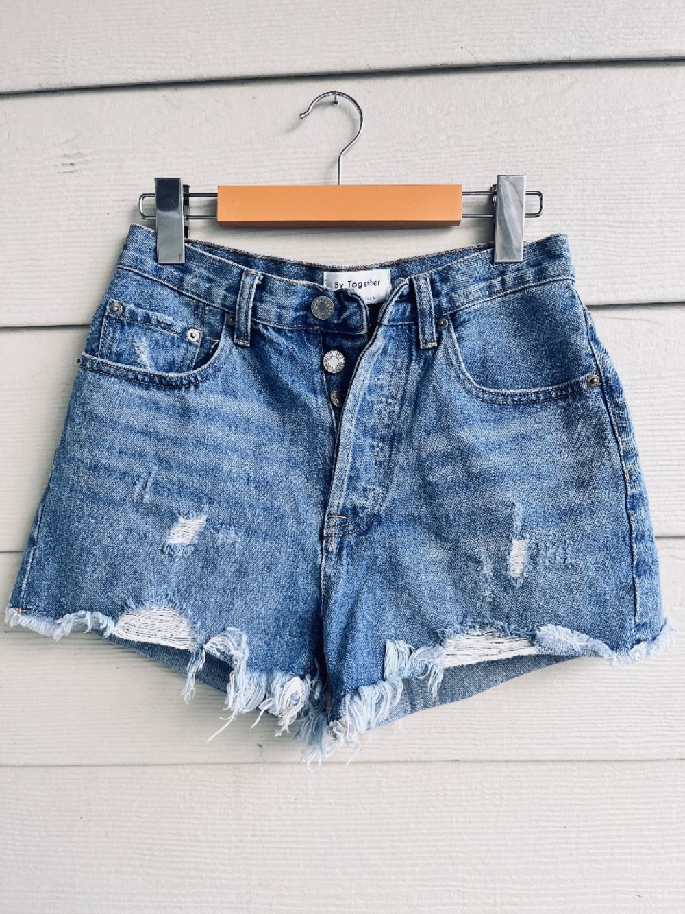 By Together S Jean Short Women Blue High Rise Mom Curve Love Denim Frayed